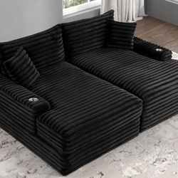 Brand New Black Super Plush Double Chaise Sofa Lounge 