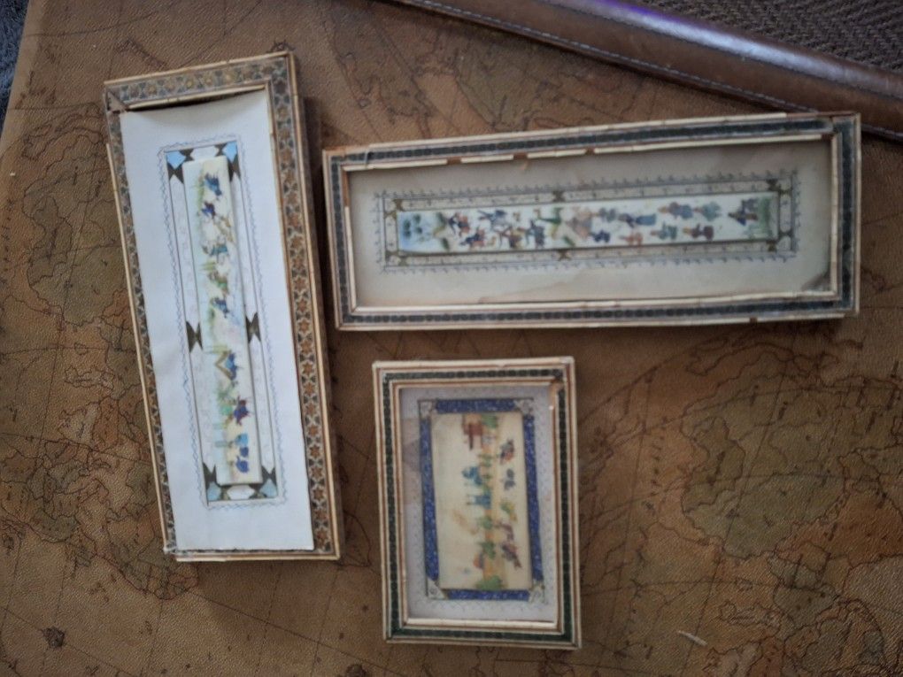 Three Persian Hand Painted Scenes On Bone