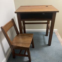 Childrens Wooden Desk And Chair 