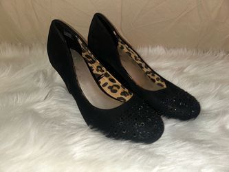 Madeline Stuart Black Faux Suede Rhinestone Accent Wedge Heels - Women’s Size 8