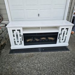 Marble Top Fireplace Console TV Stand - Works Perfectly