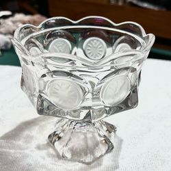 Vintage Fostoria Lead Crystal Coin Glass short stemmed Bowl Ruffled Edges 5-1/4”
