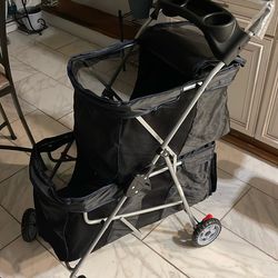 Double Pet Strollers for 2 Dogs and Cats 4 Wheel Doggie Small Medium Pets with Safety Belts Folding Portable Dog Cat Storage Basket Travel Jogger (Bla