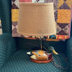 Vintage Mallard Duke Wooden Lamp With Shade