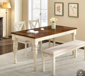 Farmhouse Dining Table Set with Bench and Chairs