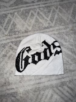 Godspeed White Knit Beanie with Gothic Lettering