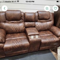 BLACK OR BROWN RECLINING SOFA AND LOVESEAT