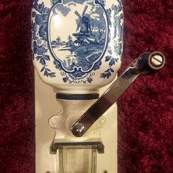 Vintage De Ve HOLLAND Wall Mount Coffee Grinder Blue Delft Windmill