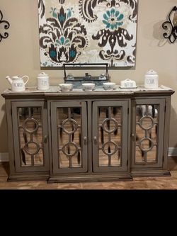 Gray Mirrored Sideboard Buffet Cabinet
