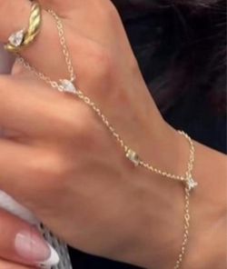 Gold Chain Hand Chain Bracelet with Crystals
