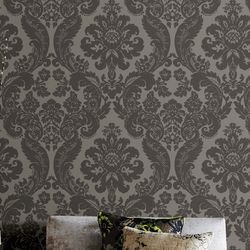 New Black & Gray Textured Damask Wallpaper