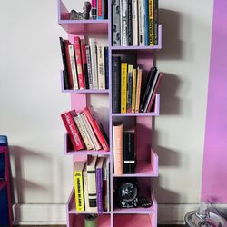 Pink Bookcase with Geometric Shelving