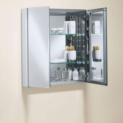 💎 25” x 26” Double Mirror Door Aluminum Cabinet – Contemporary Silver