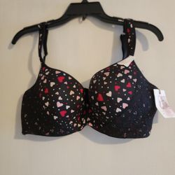 Black & Hearts Pattern Comfortable Bra New