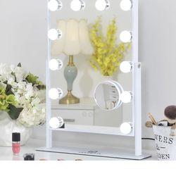 Lighted Makeup Mirror Hollywood Mirror Vanity Makeup Mirror with Light Smart Touch Control 3Colors Dimmable Light Detachable 10X Magnification 360°Rot