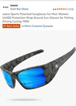 NEW BLACK/GRAY CAMO W/ BLUE POLARIZED SUNGLASSES