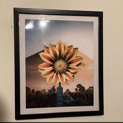 Custom sunflower art piece on black frame