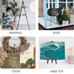 Artify 60 Inches Double Tier Easel Stand, Adjustable Height from 17"-60”, 3 in 1, for Painting and Display with a Carrying Bag, 1PACK