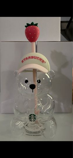 Starbucks bearista glass bottle with strawberry straw topper
