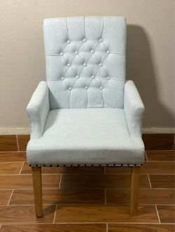 Blue fabric/wooden chair