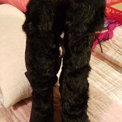 New black fur boots, size 9