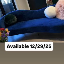 85.5" Navy Blue Curve Velvet Sofa