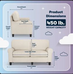 Beige Love Seat for Sale Copenhagen 61-Inch Rolled Arm Loveseat with Easy-Care Fabric & Pillow Back