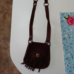 Vintage Crossbody Flap Latch Saddle Bag Brown Leather Suede Huanchaco Peru