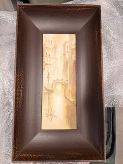 Trio of wood framed Venetian scenes on canvas