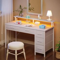 2424b $100  Computer Desk w/ Monitor Shelf, RGB LED Lights, USB Ports & Drawers  Monitor Shelf: The monitor shelf is 5.2 inches high and easy to detac