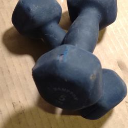 Set Of Two Navy Blue Bollinger Rubber Coated 5 Lb Dumbbell Weights