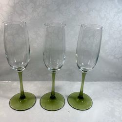 Vintage Olive Green Stem Glasses X3