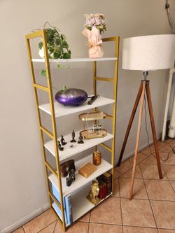 White and Gold Modern Etagere 5-Tier Bookcase