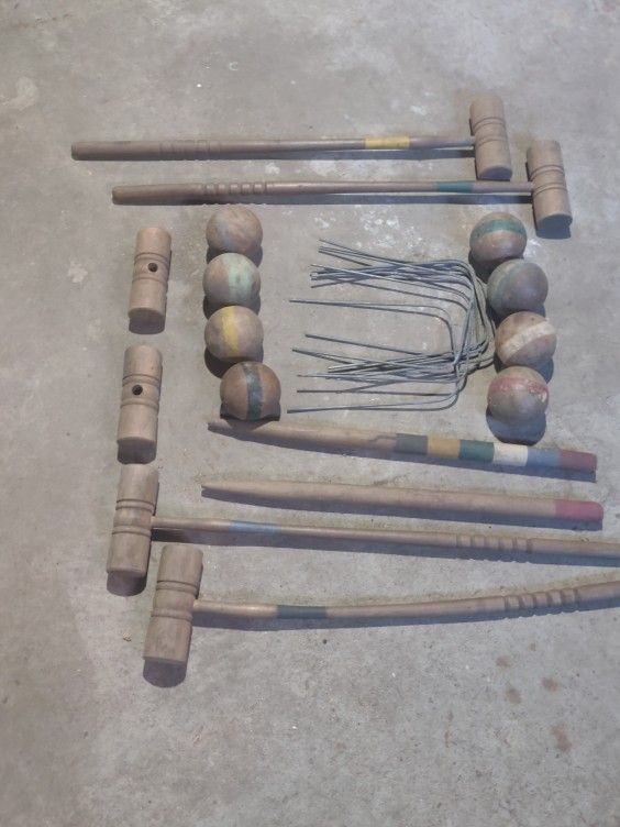 Antique Original Wooden Croquet Set
