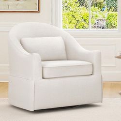 30 in. Cream Tweed Fabric Upholstered Solid Wood Frame Swivel Accent Chair Skirted Silhouette Paired Cushions