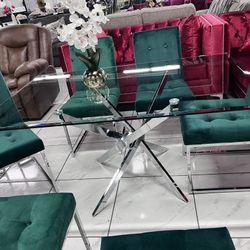 7pc Dining Set 💚 Green Velvet Chairs ‼️ Only $1,499‼️