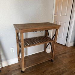 Rustic Wood Bar Cart / Kitchen Cart with Wine Glass Rack