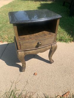 Nightstand with Stone Top and Drawer vintage accent side table  17.5 W x 13 D x 25 H