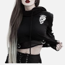 Skull I Don’t Care Crop Hoodie 