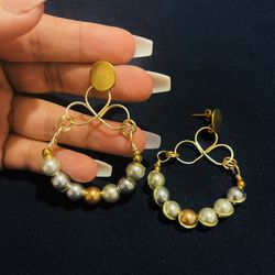 Handmade Earrings Gold Plated In Pearls 