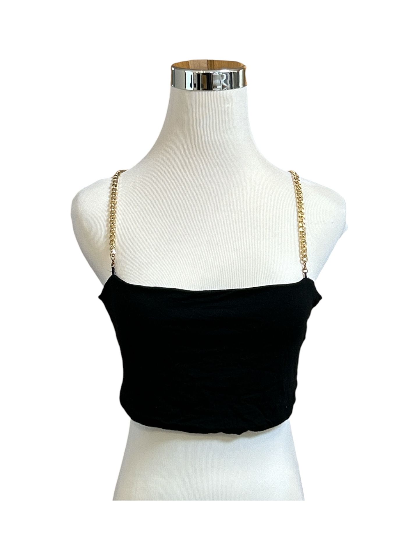 Shein Womens Crop Cami Top Black Stretch Chain Link Straps Sleeveless L