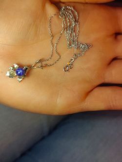 Vintage AJC 14K White Gold Star Sapphire Pendant Necklace 14KT P Mid-Century 19"