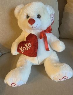 White Teddy Bear with Red Ribbon And Red Heart(XOXO)16" Best Made Toys