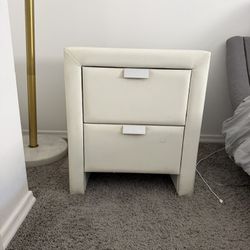 Set of 2 Modern White Upholstered Nightstands with 2 Drawers – Good Condition