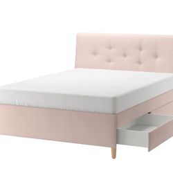 Upholstered storage bed, Pink with Lucid Mattress