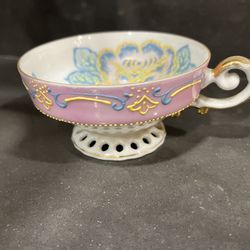 Vintage Bone China Hand Painted Moriage Floral Design Tea Cup