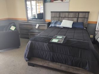 Gray Wood Panel Bed Frame with Headboard
