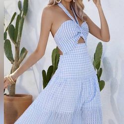 NWT, Lavishly Paris Women's Baby Blue Striped Maxi Dress