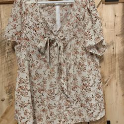 Women’s SHEIN Tie Front Short Sleeve Blouse 