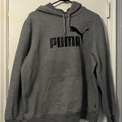 PUMA Mens Graphic Hoodie Sweatshirt Large Grey Cotton